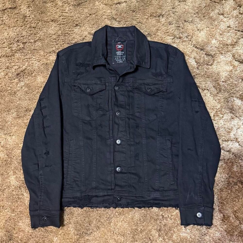 Jordan Craig Distressed Ripped Black Jean Jacket XLarge